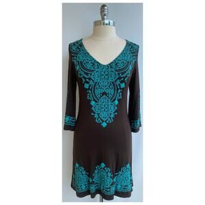 ⭐️NWT COURAGE B DRESS STRETCH SHEATH PRINTED TURQUOISE XL
